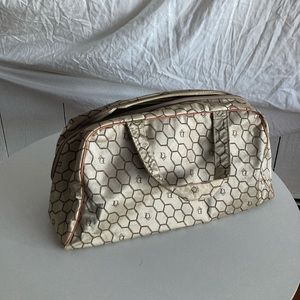 Vintage 80s Dior makeup Bag Honeycomb beige Logo